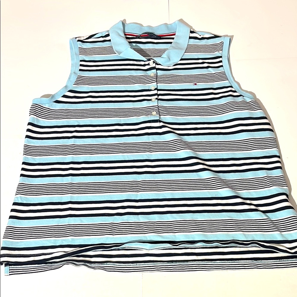 Tommy Hilfiger Womens Striped Sleeveless Polo Top - Blue and Black sz XL